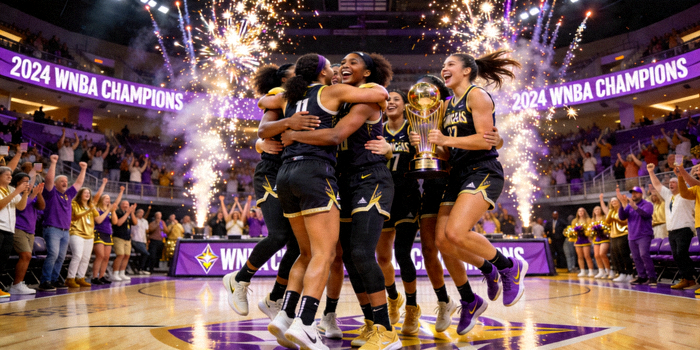 WNBA总决赛拉斯维加斯王牌队庆祝夺冠的欢乐场面